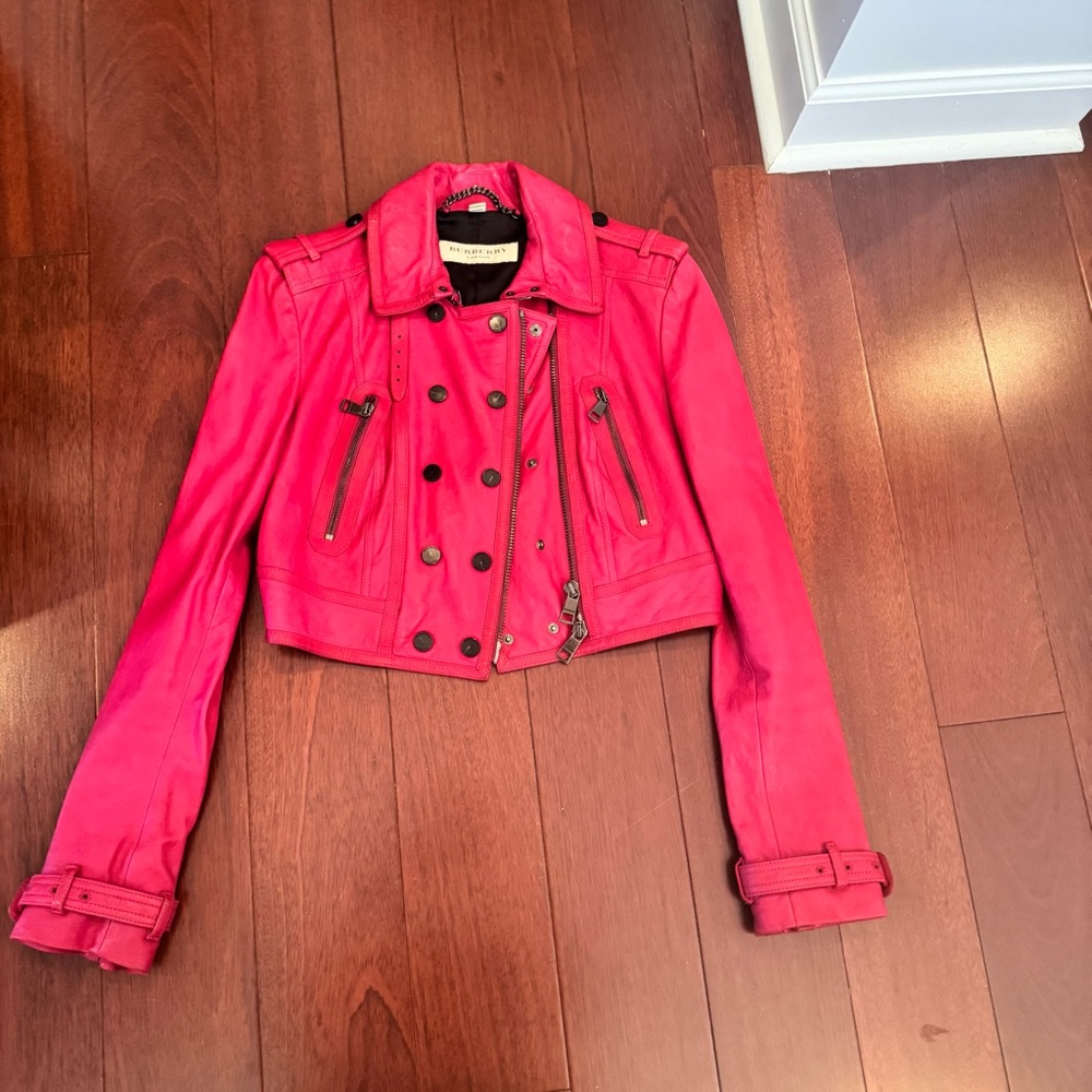 Burberry Vibrant Pink Leather Jacket - Picture 2 of 4